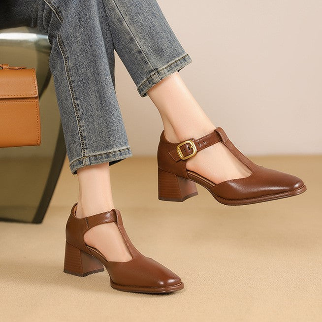 Chel - T-Strap Leather Pumps