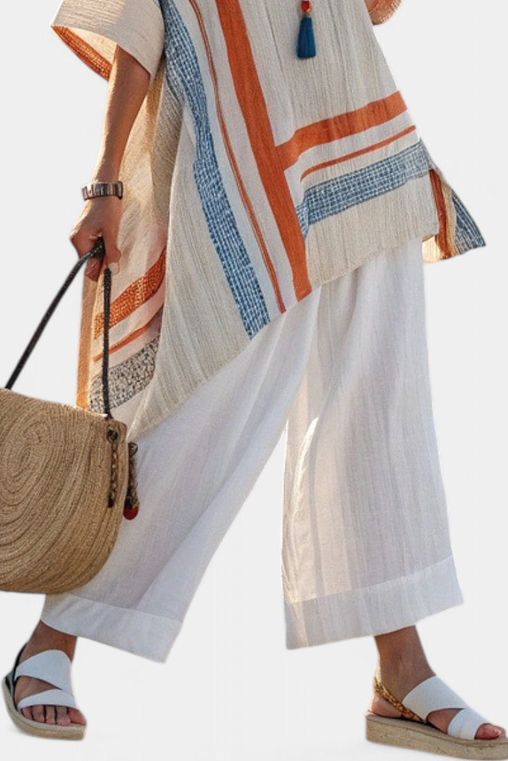 Lorene – Sophisticated Asymmetric Blouse and Wide-Leg Linen Pants