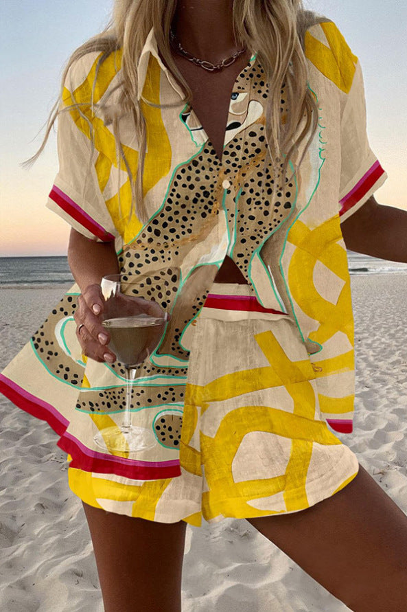 Keira – Linen Short Set with Cheetah Print