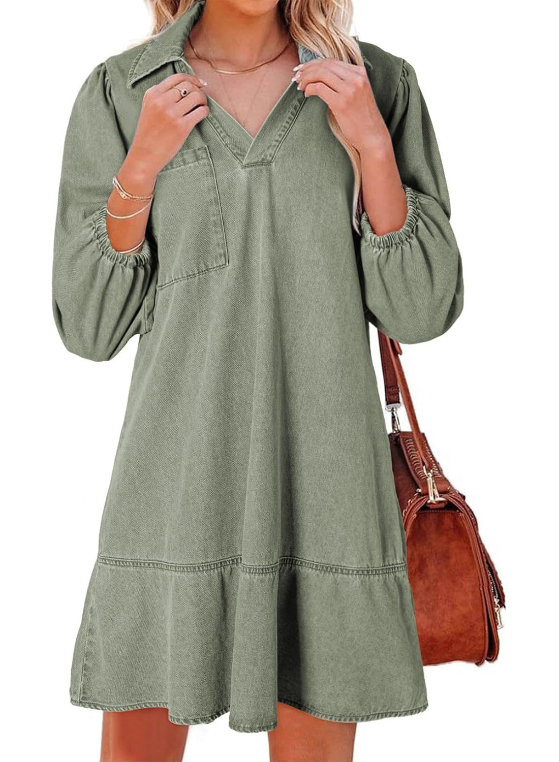 Aria – V Neck Puff Sleeve Babydoll Dress