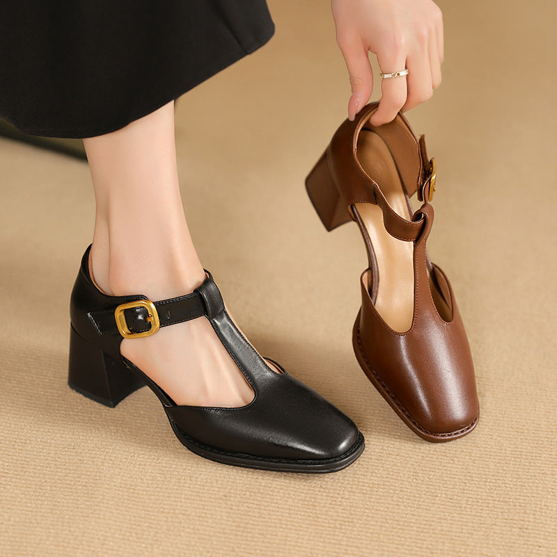 Chel - T-Strap Leather Pumps