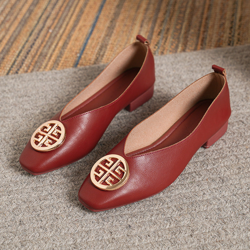 Elena - Leather Square-Toe Flats