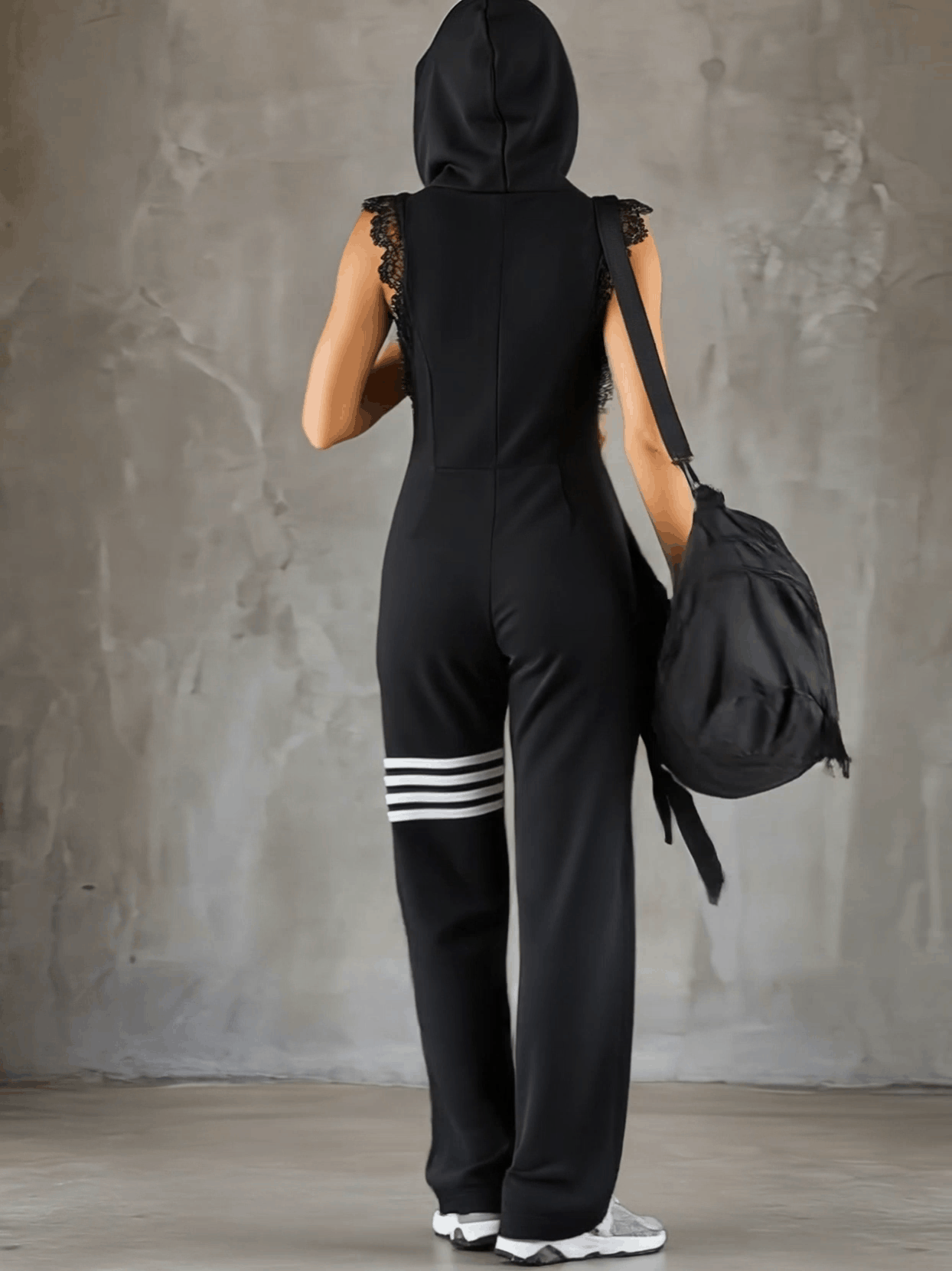 Evira - Retro Sports Jumpsuit with Hood and Stripes