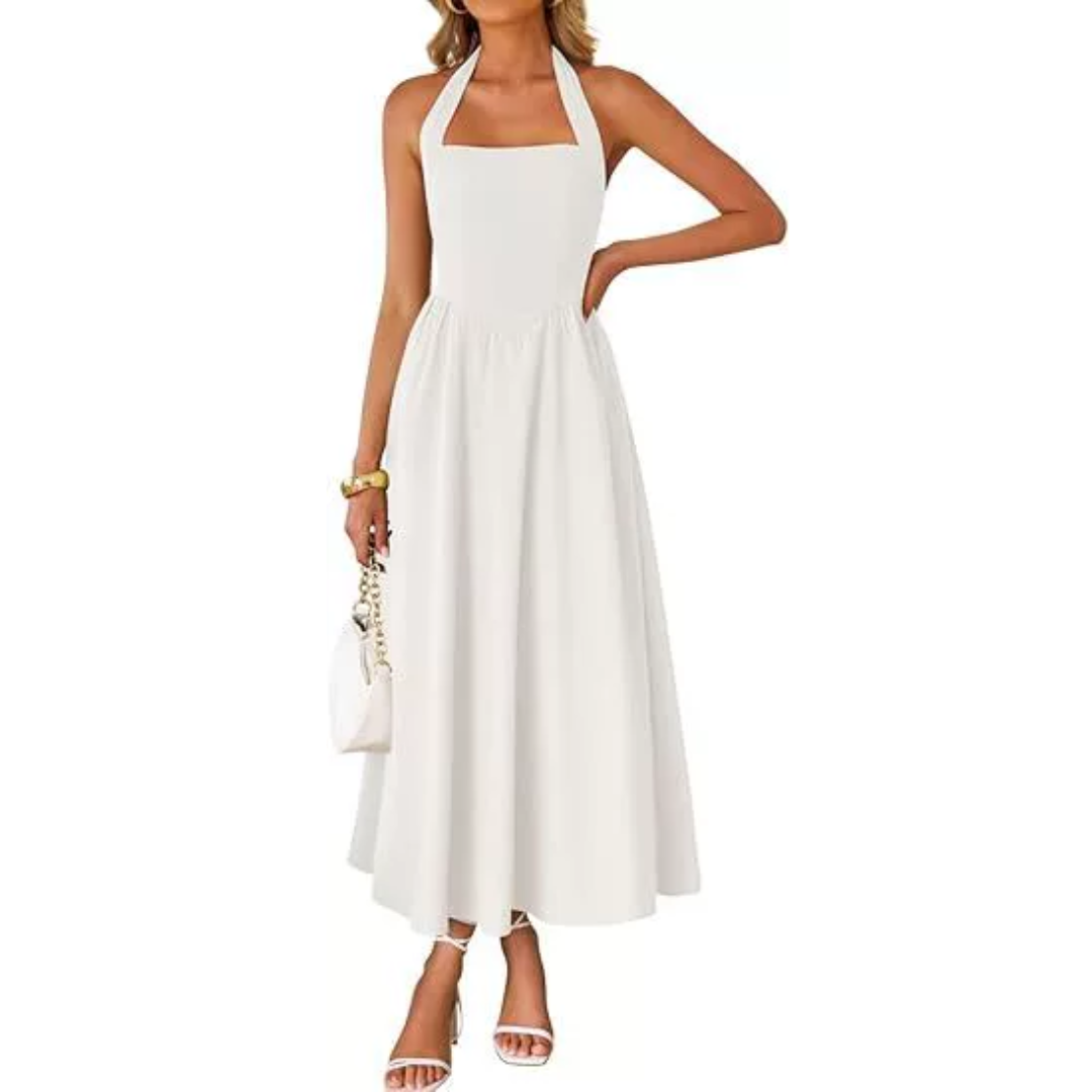 Keira - Sleeveless Halter Ruched Pocket Dress