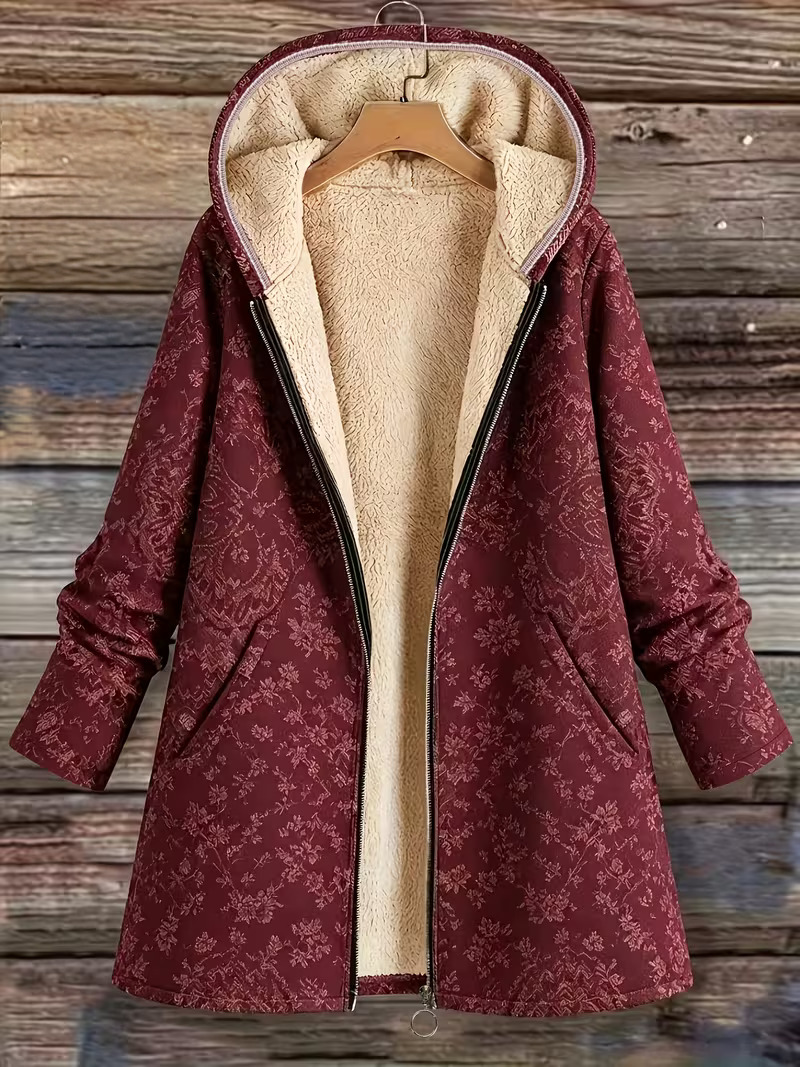 Nina – Fleece-Lined Floral Hooded Coat
