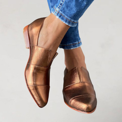 Kara – Pointed Toe Loafers with V-Groove Detail