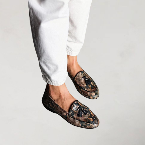 Camille – Elegant Brown Loafers with Snake Print
