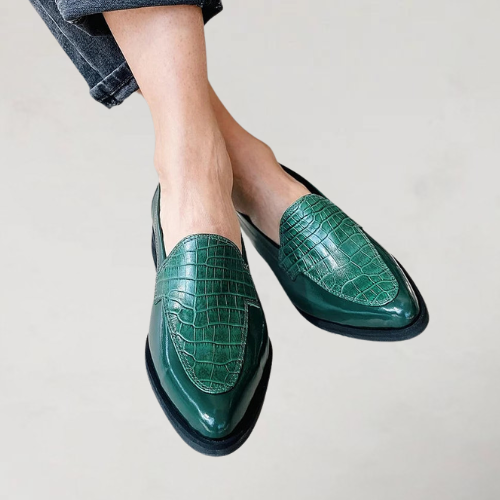 Selene – Pointed Patchwork Moccasins with Low Heel