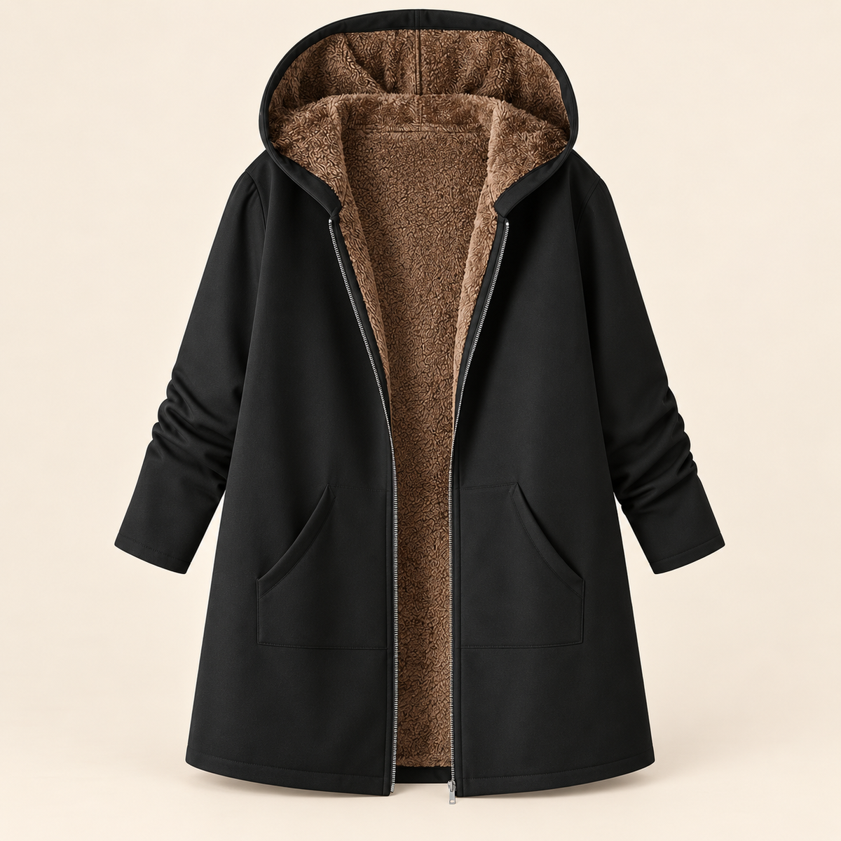 Lyra – Cozy Sherpa-Lined Hooded Coat