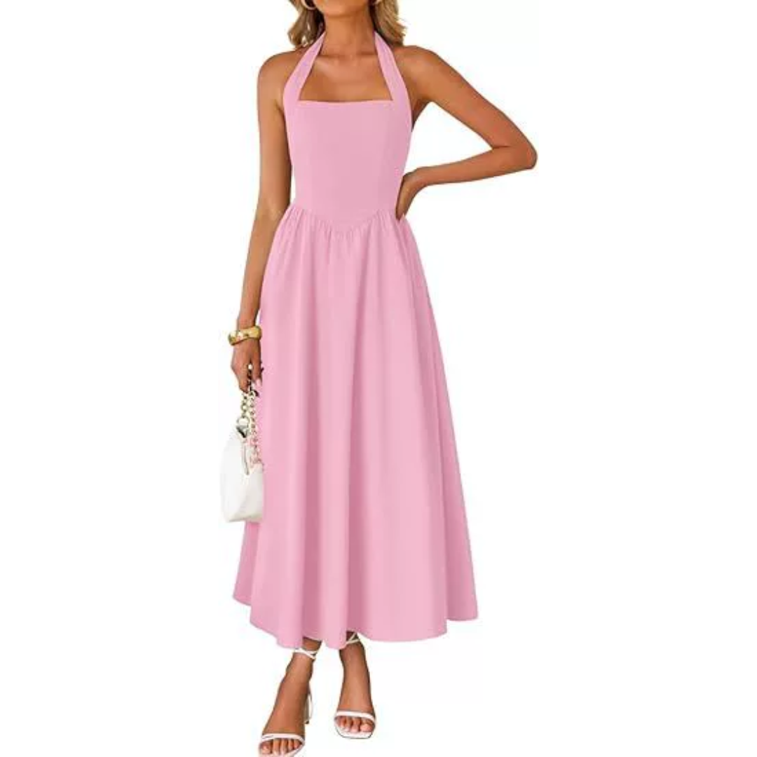 Keira - Sleeveless Halter Ruched Pocket Dress
