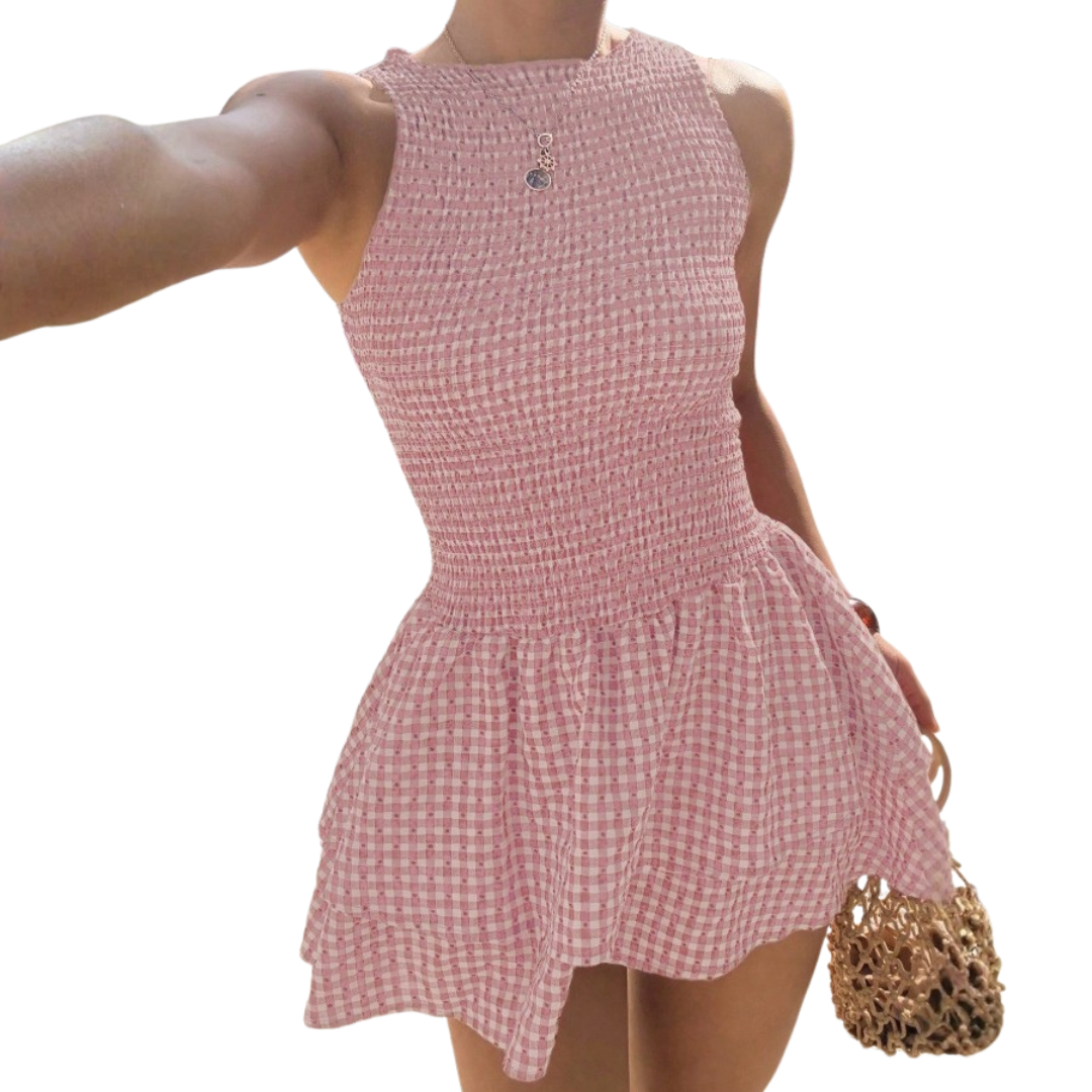 Lucinda - Chic Plaid Off-Shoulder Puff Dress
