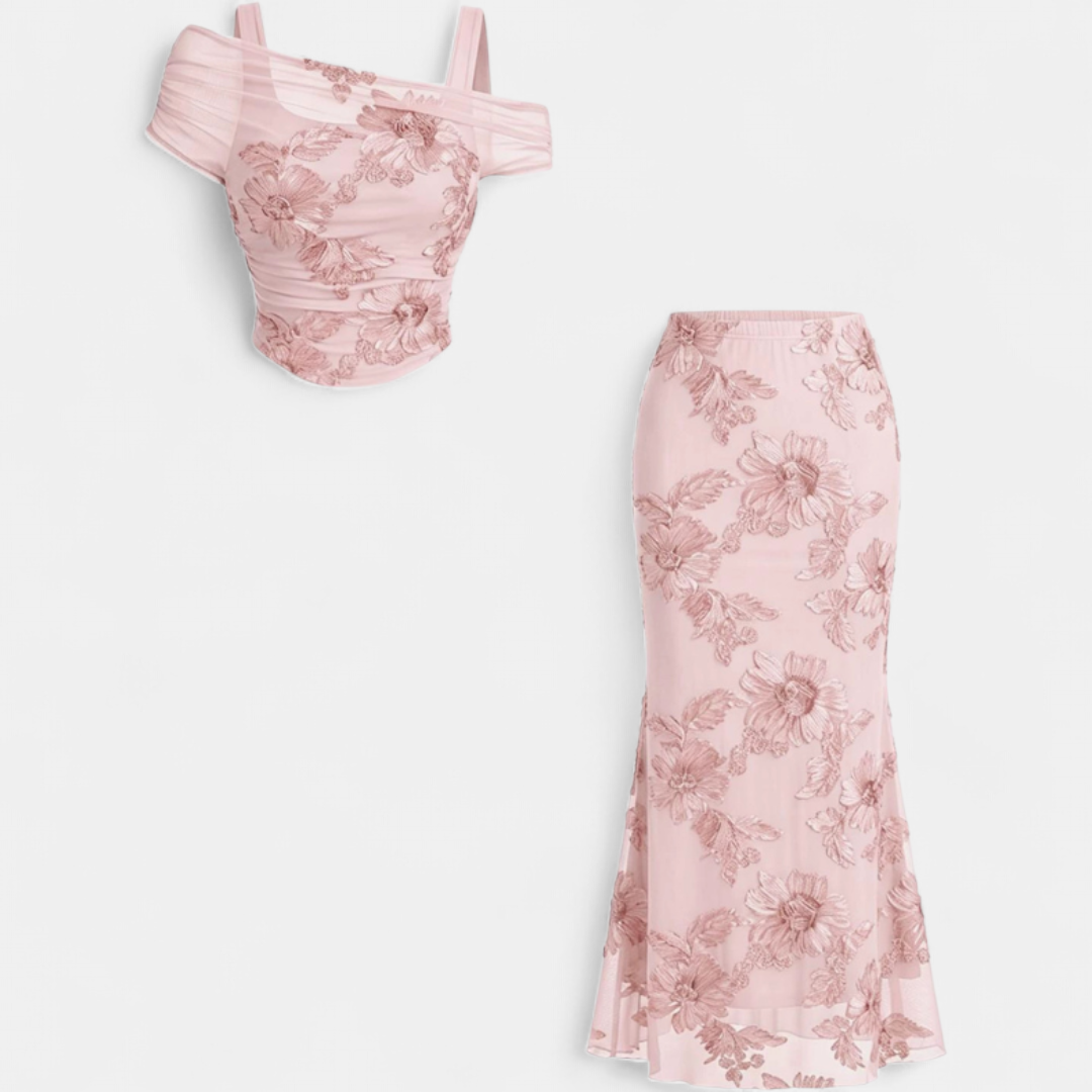 Vivienne – Mesh Embroidered Evening Set