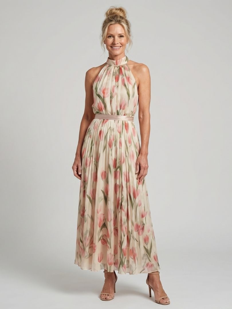 Reiley - Halter Neck Floral Midi Dress