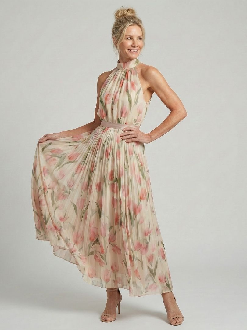 Reiley - Halter Neck Floral Midi Dress