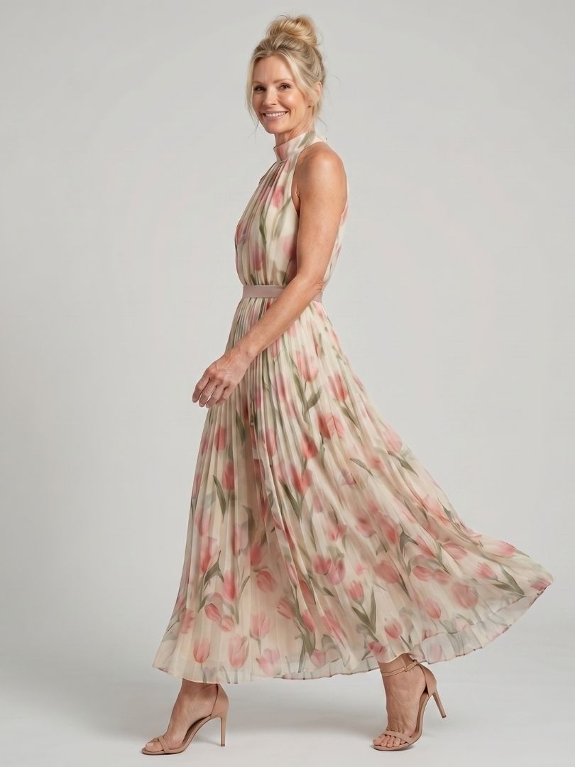 Reiley - Halter Neck Floral Midi Dress
