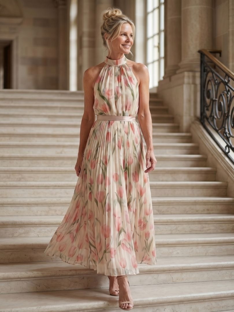Reiley - Halter Neck Floral Midi Dress