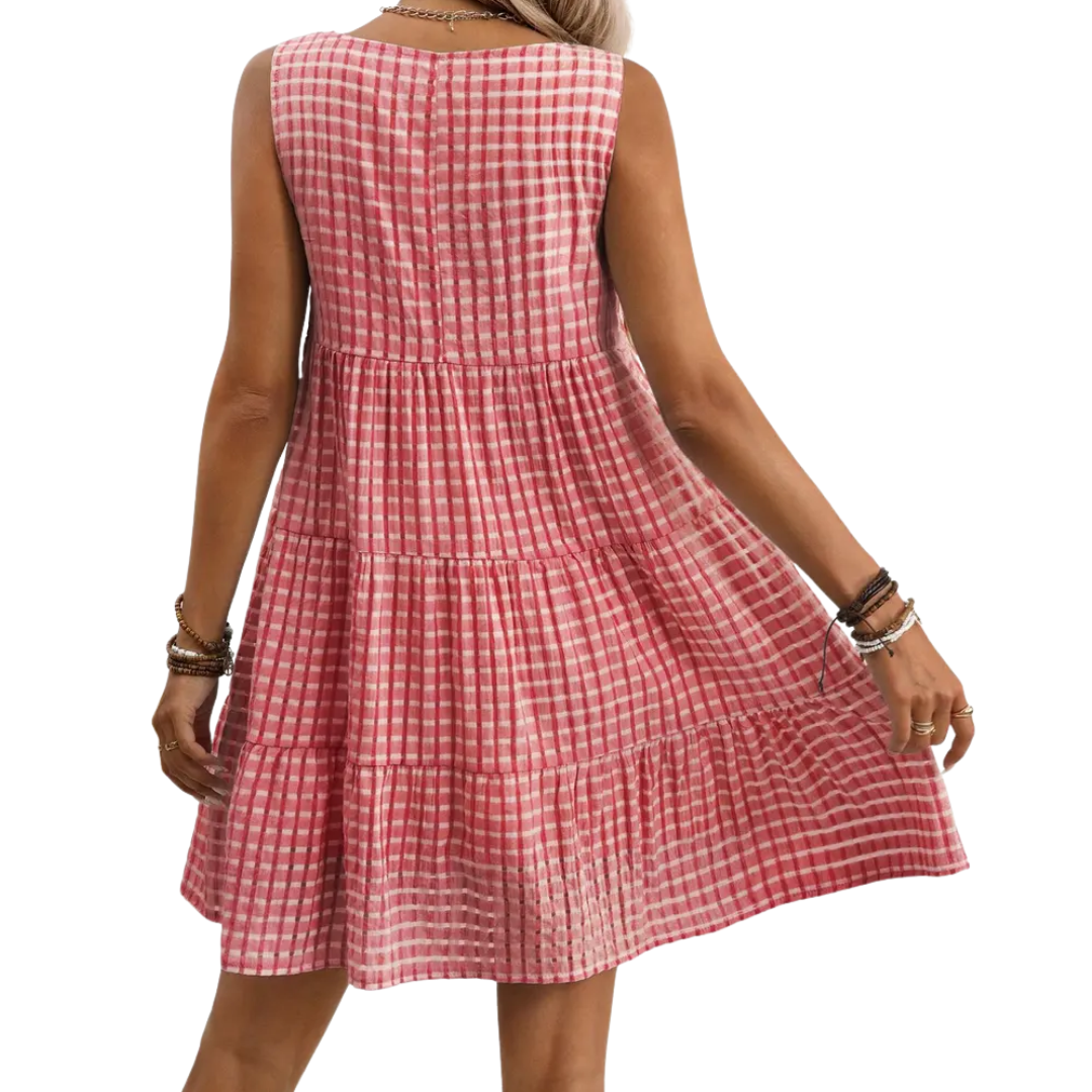 Layla - Breezy Plaid Ruffled Sleeveless Dress