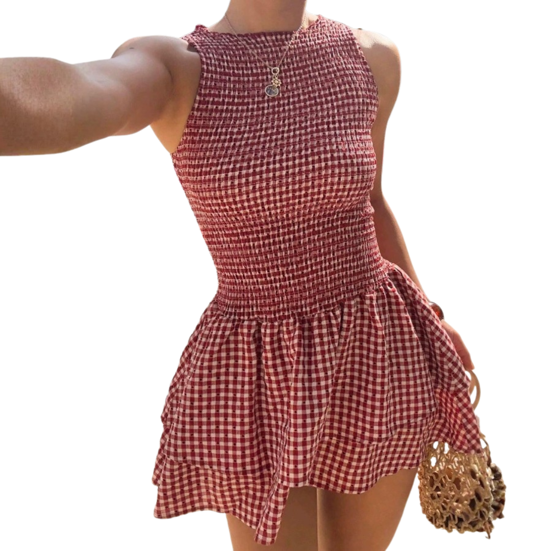 Lucinda - Chic Plaid Off-Shoulder Puff Dress