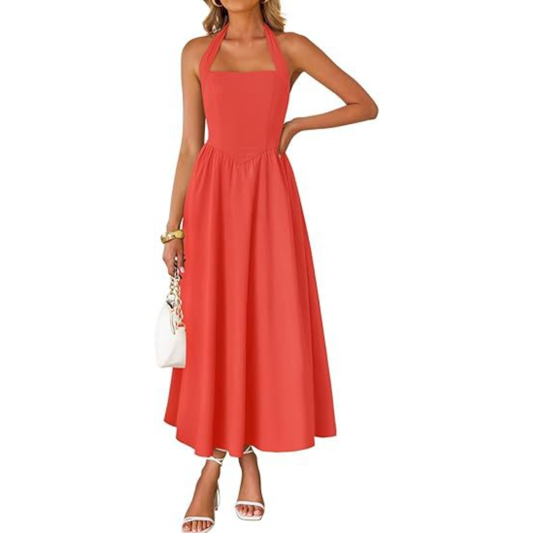 Keira - Sleeveless Halter Ruched Pocket Dress