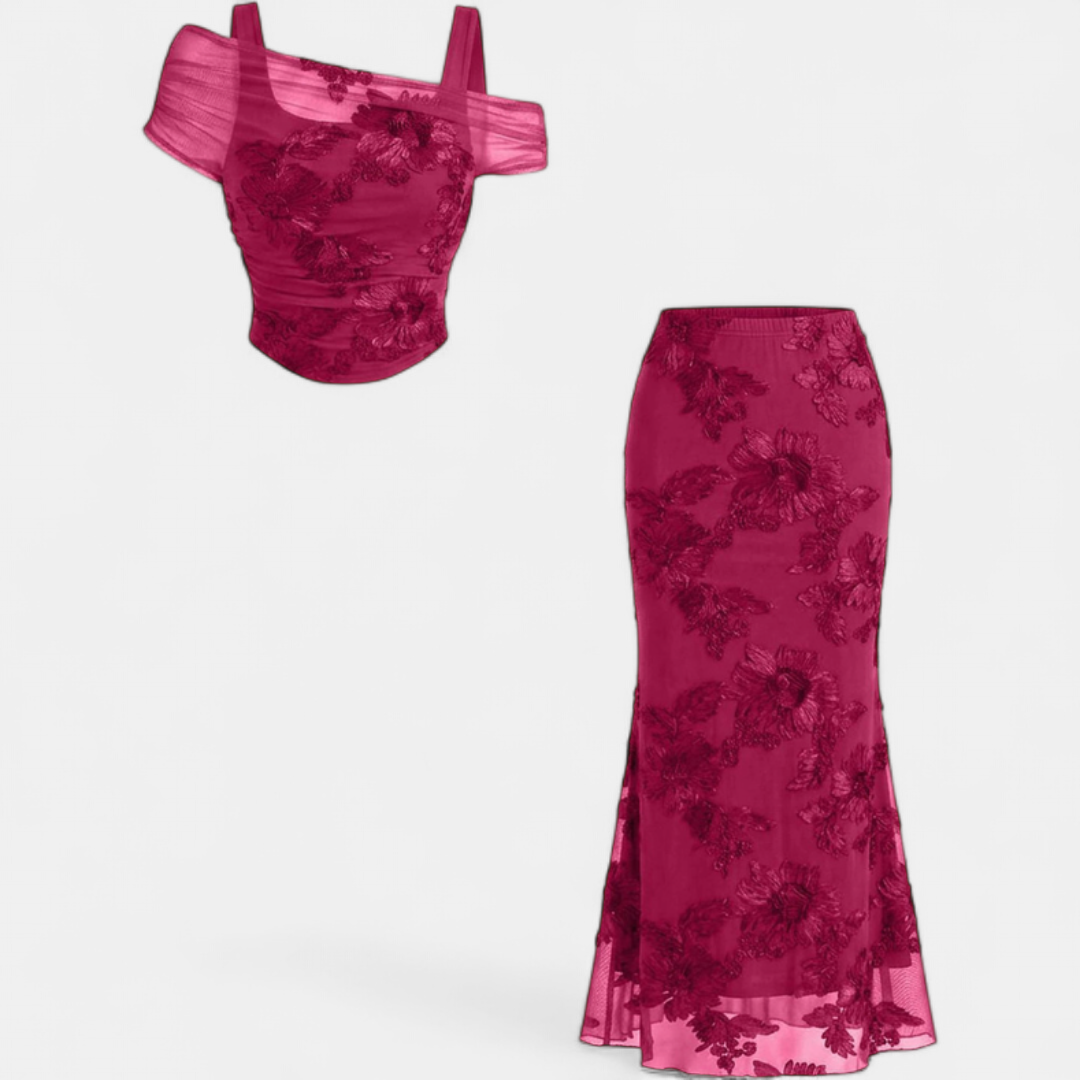 Vivienne – Mesh Embroidered Evening Set