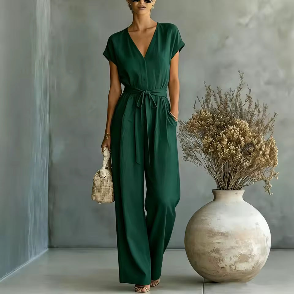 Marina - Flowing Belted Wide-Leg Jumpsuit