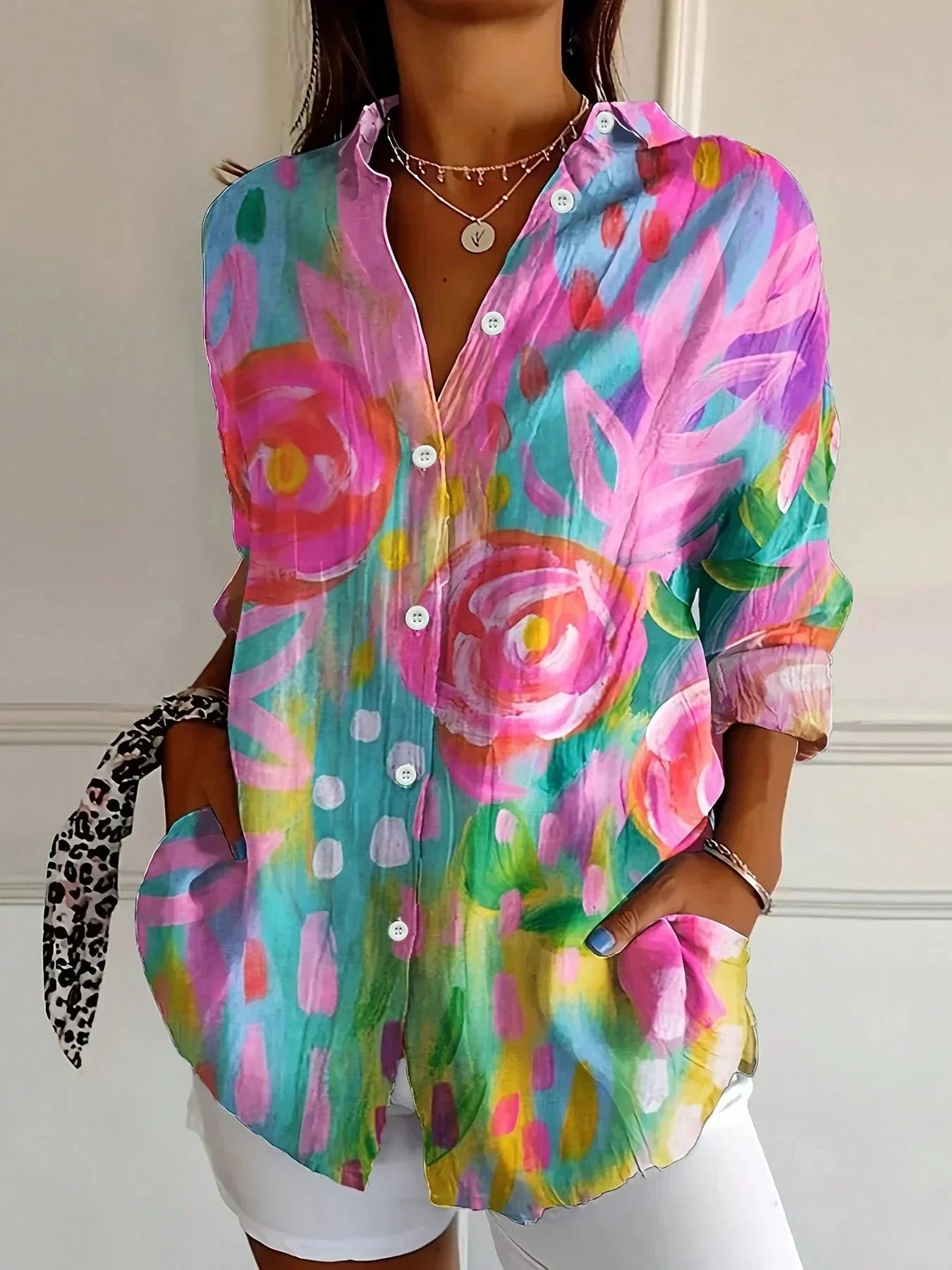 Asiah – Colorful Pattern Blouse with All-Day Comfort