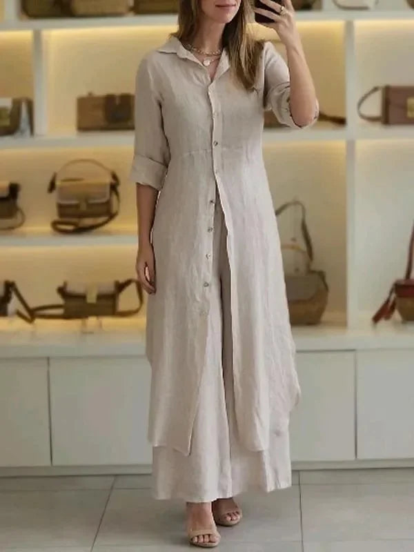 Alira – Relaxed Blouse Dress and Wide-Leg Linen Pants