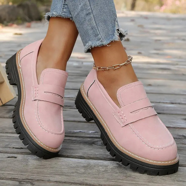 Mazie - Suede Platform College Loafers