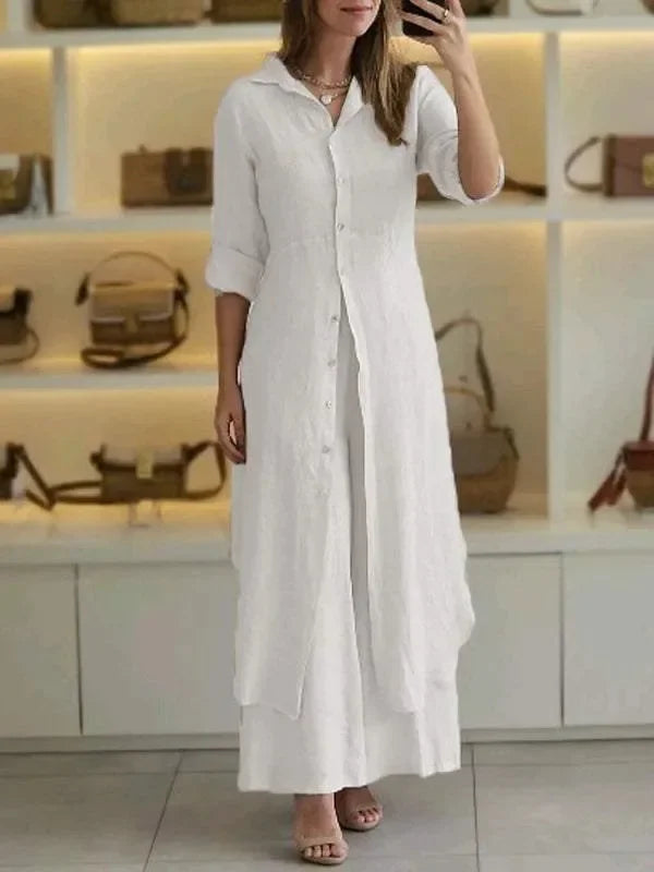 Alira – Relaxed Blouse Dress and Wide-Leg Linen Pants