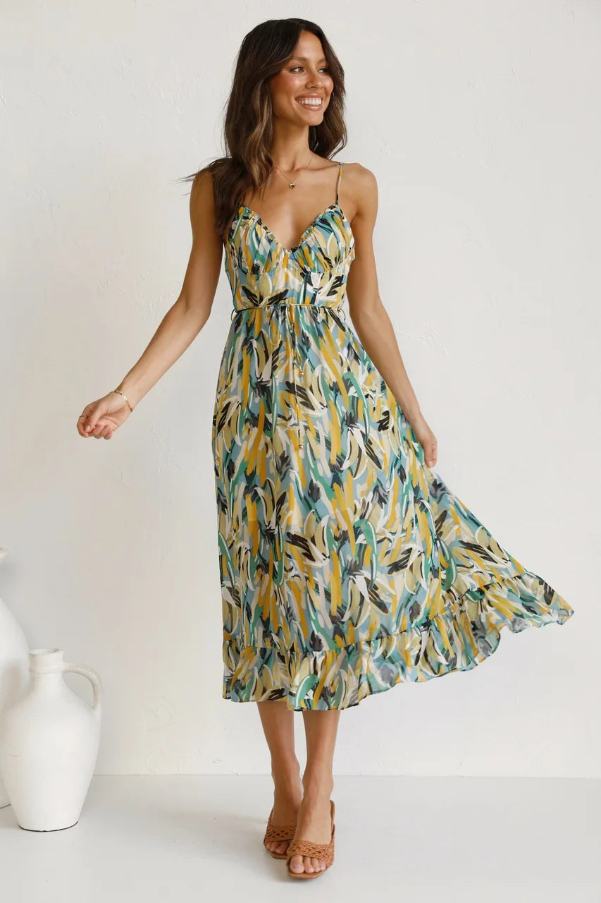 Mikaella – Printed Spaghetti Strap Dress