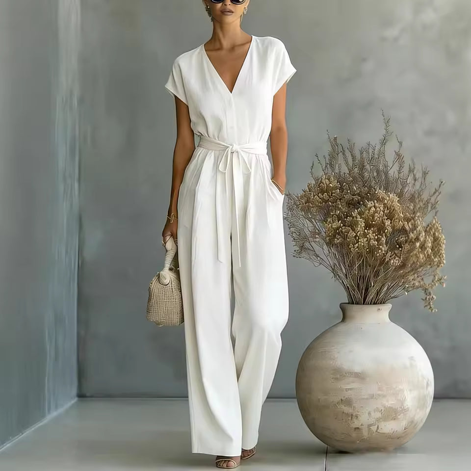 Marina - Flowing Belted Wide-Leg Jumpsuit
