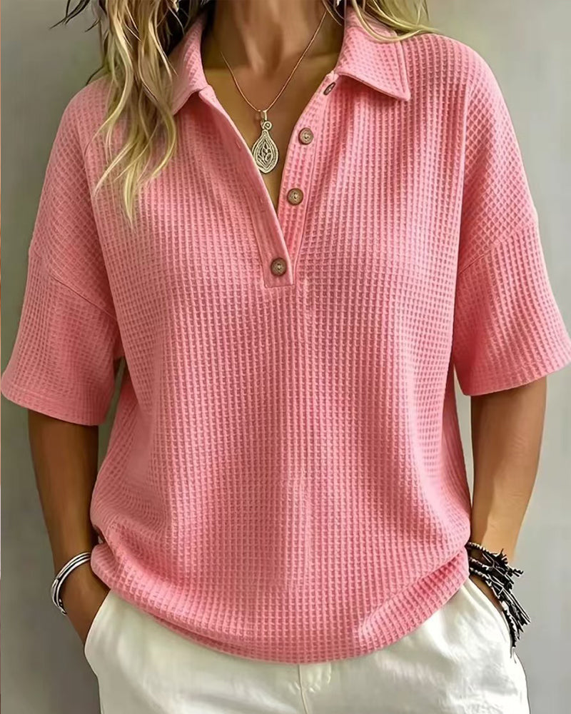 Sabrina – Relaxed Waffle Polo Top