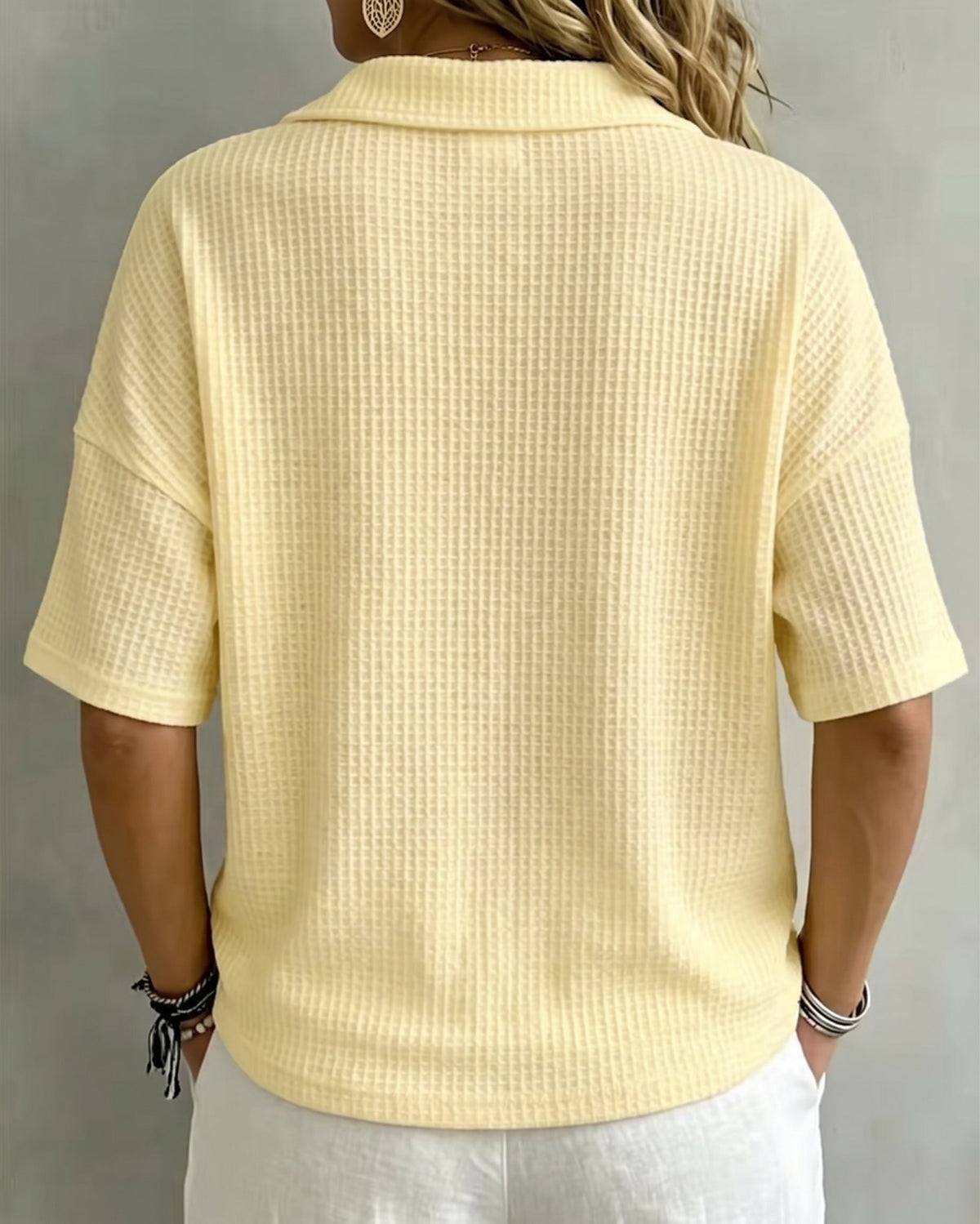 Sabrina – Relaxed Waffle Polo Top