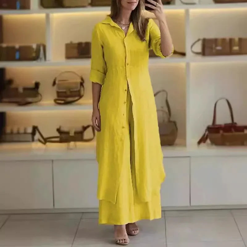 Alira – Relaxed Blouse Dress and Wide-Leg Linen Pants