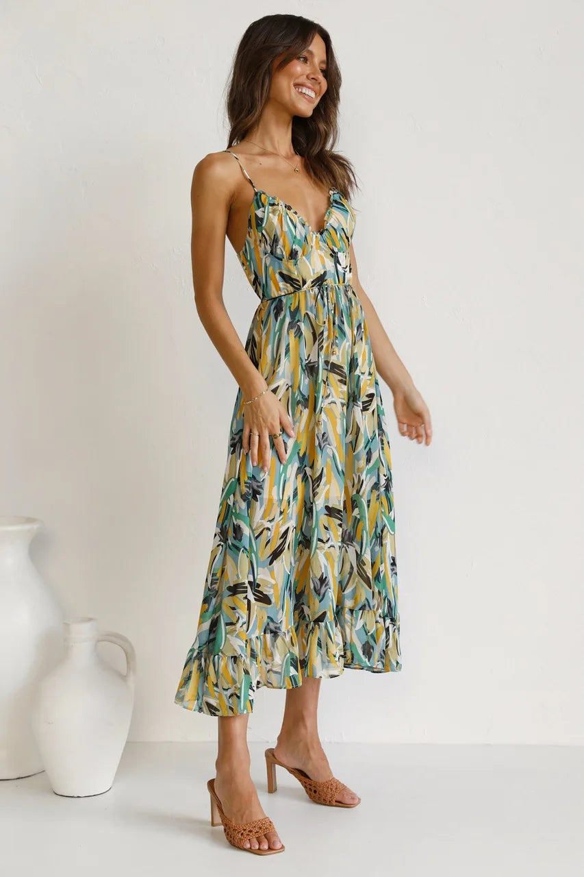Mikaella – Printed Spaghetti Strap Dress