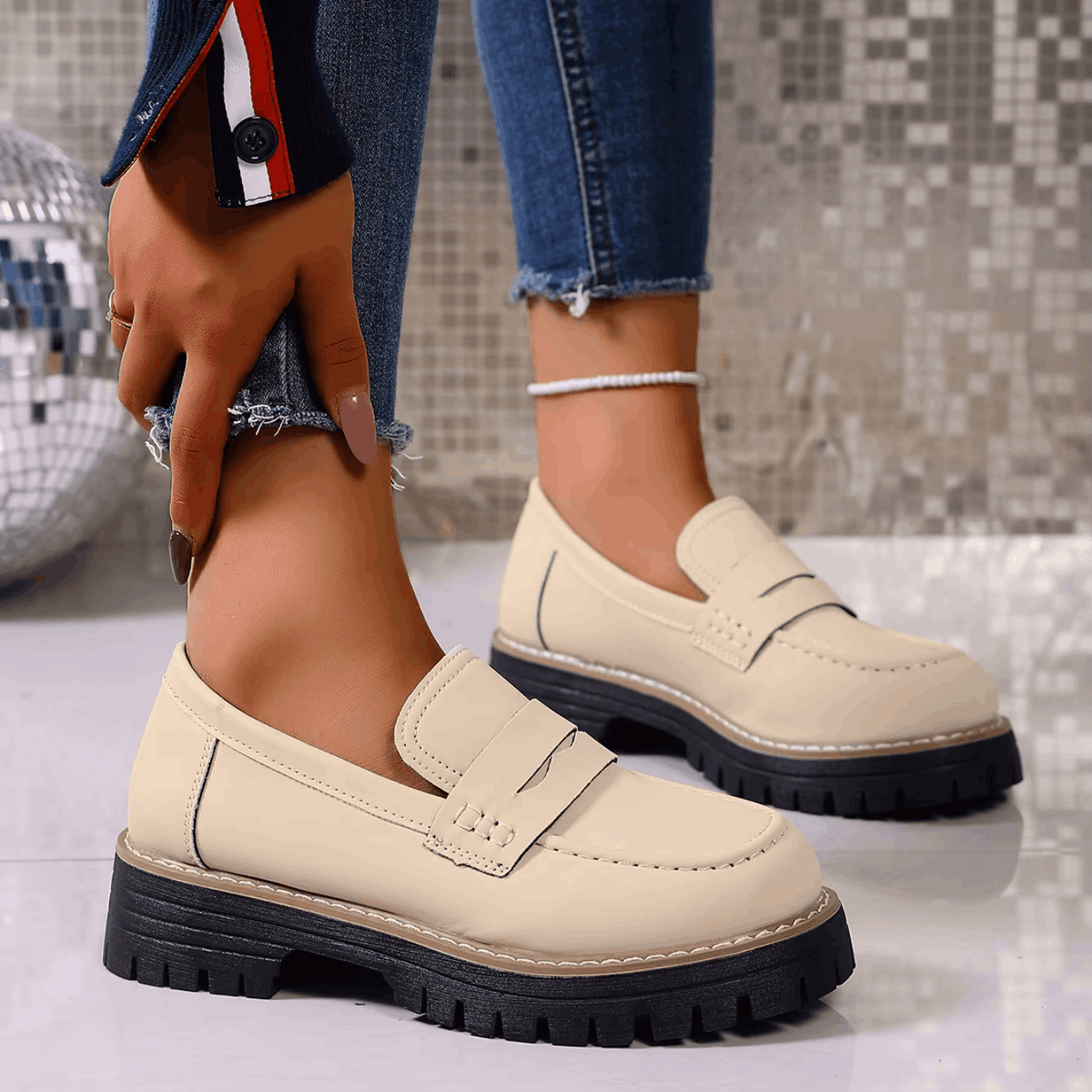 Mazie - Suede Platform College Loafers