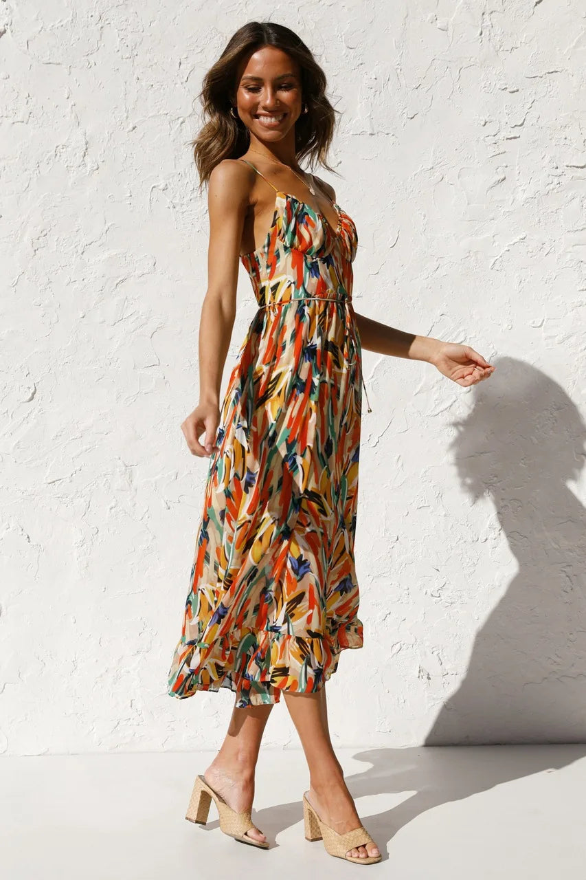 Mikaella – Printed Spaghetti Strap Dress