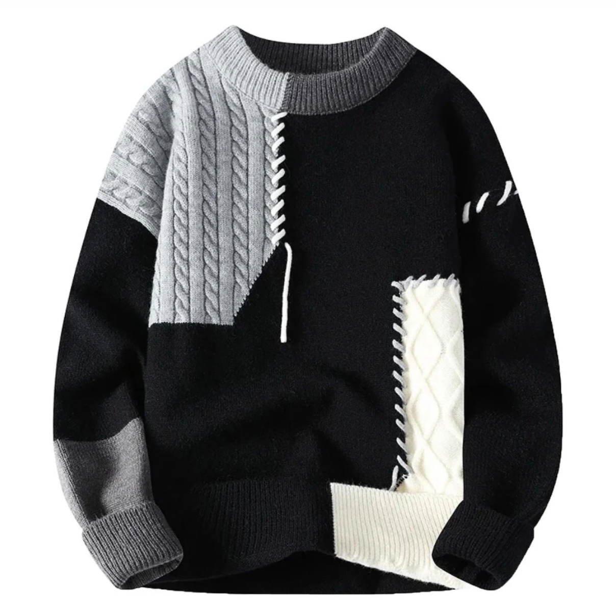 Clinton – Artistic Patchwork Sweater for Everyday Elegance