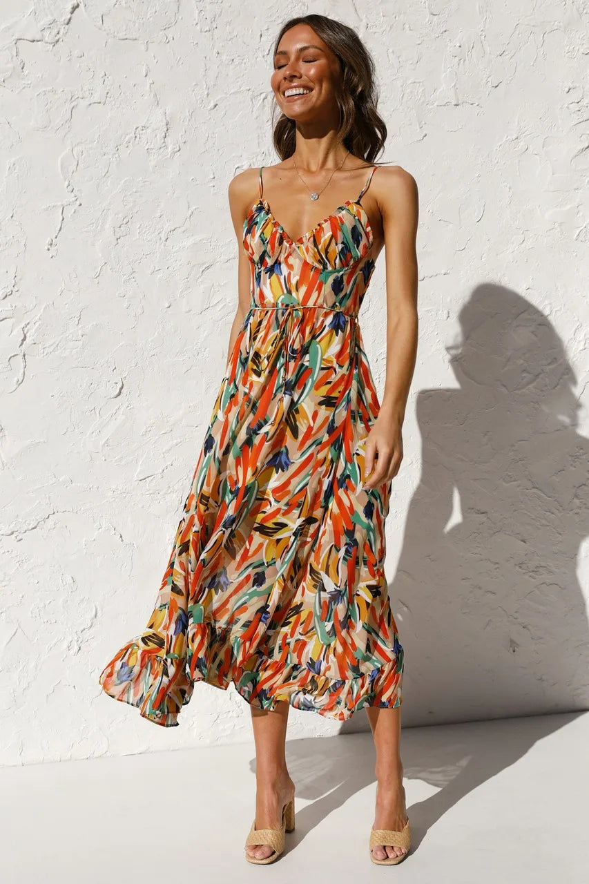Mikaella – Printed Spaghetti Strap Dress