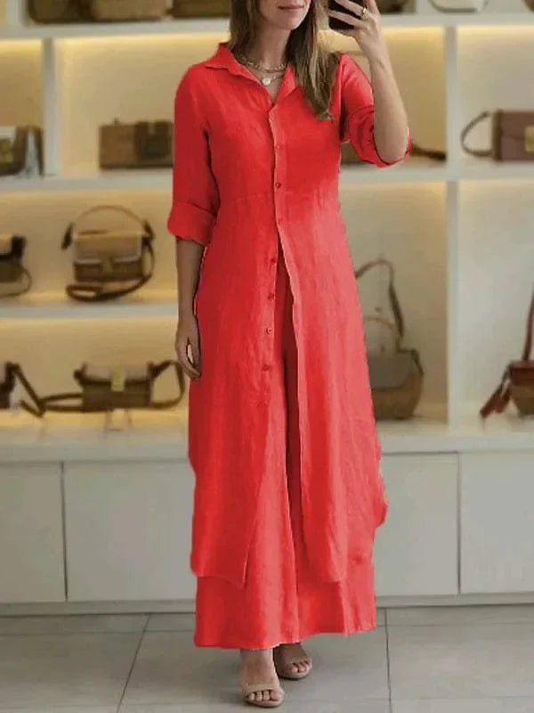 Alira – Relaxed Blouse Dress and Wide-Leg Linen Pants