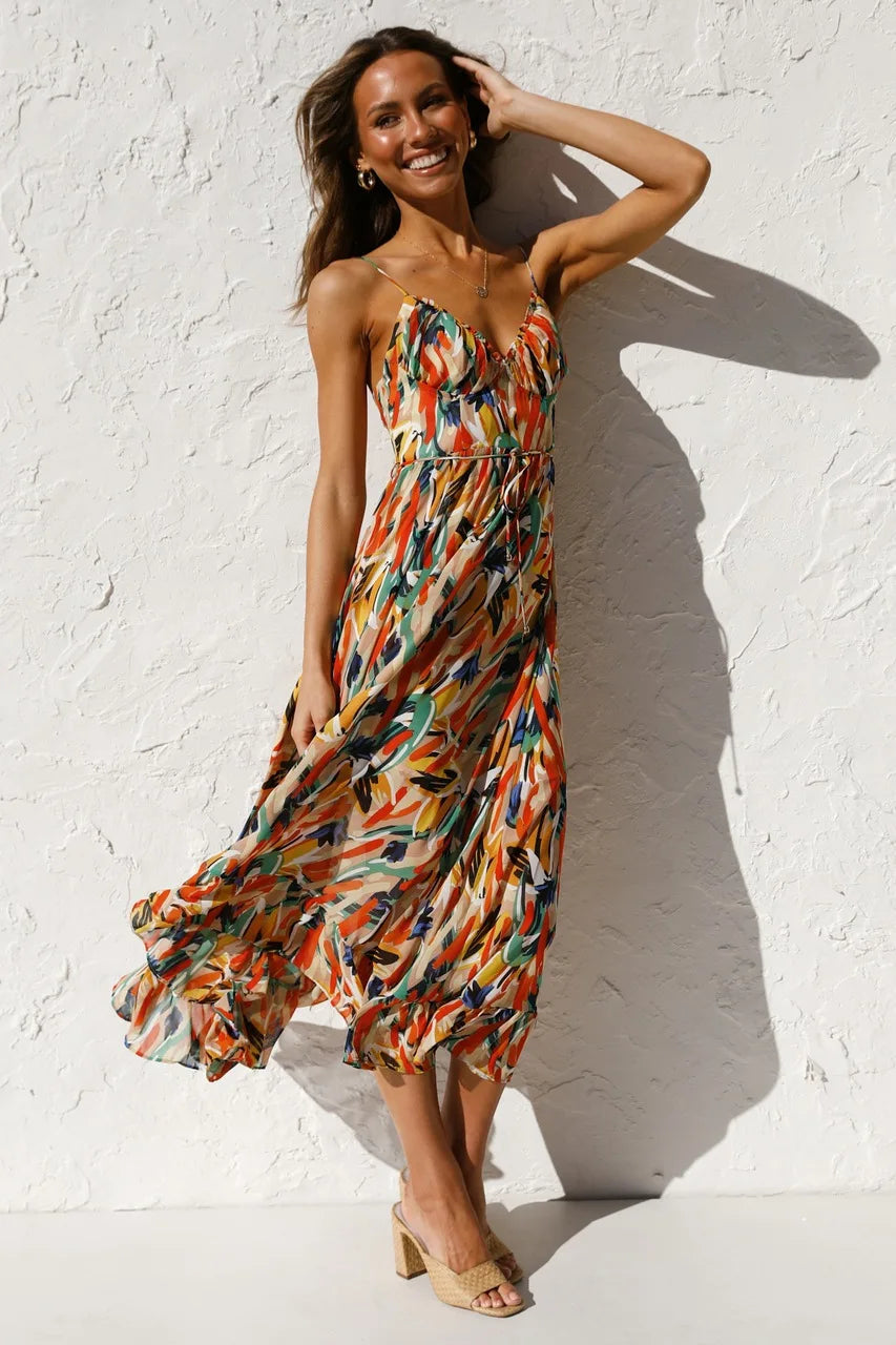 Mikaella – Printed Spaghetti Strap Dress