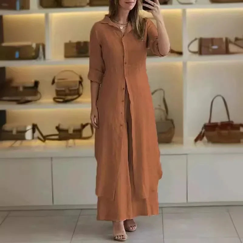 Alira – Relaxed Blouse Dress and Wide-Leg Linen Pants