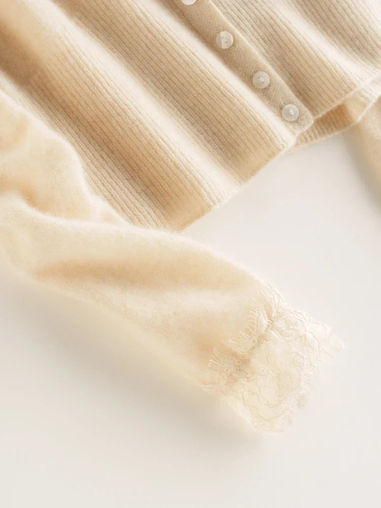 Phoebe – Soft Knit Cardigan with Lace Details