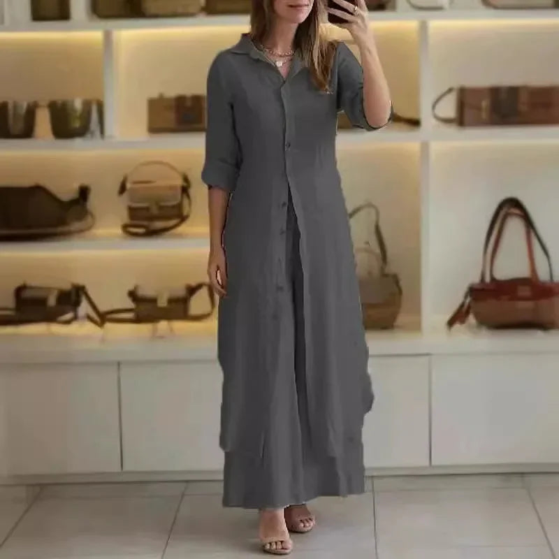 Alira – Relaxed Blouse Dress and Wide-Leg Linen Pants