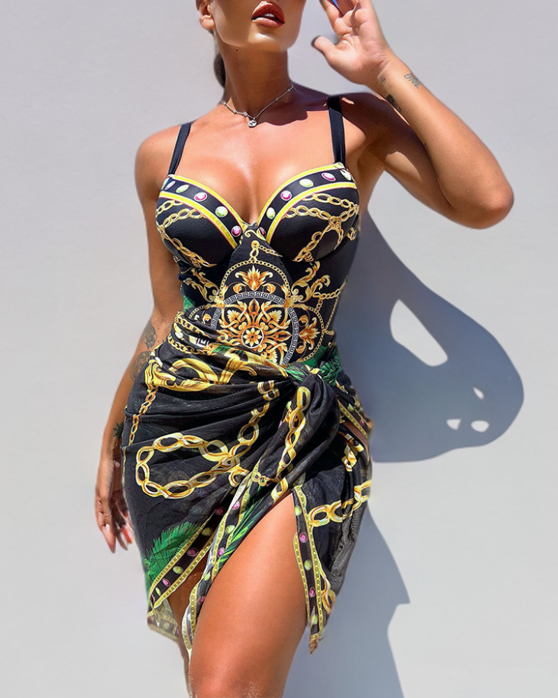 Valerie - One-Piece Swimsuit With Push-Up Effect And Matching Beach Skirt