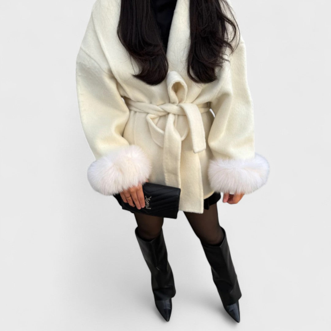 Catriona – Elegant Wool Coat with Faux Fur Details