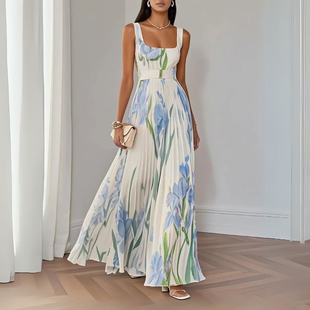 Leslie – Floral Pleated Maxi Dress for Elegant Summer Moments