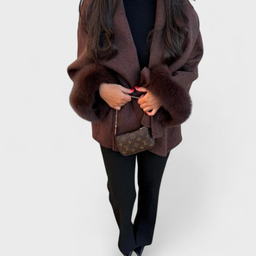 Catriona – Elegant Wool Coat with Faux Fur Details