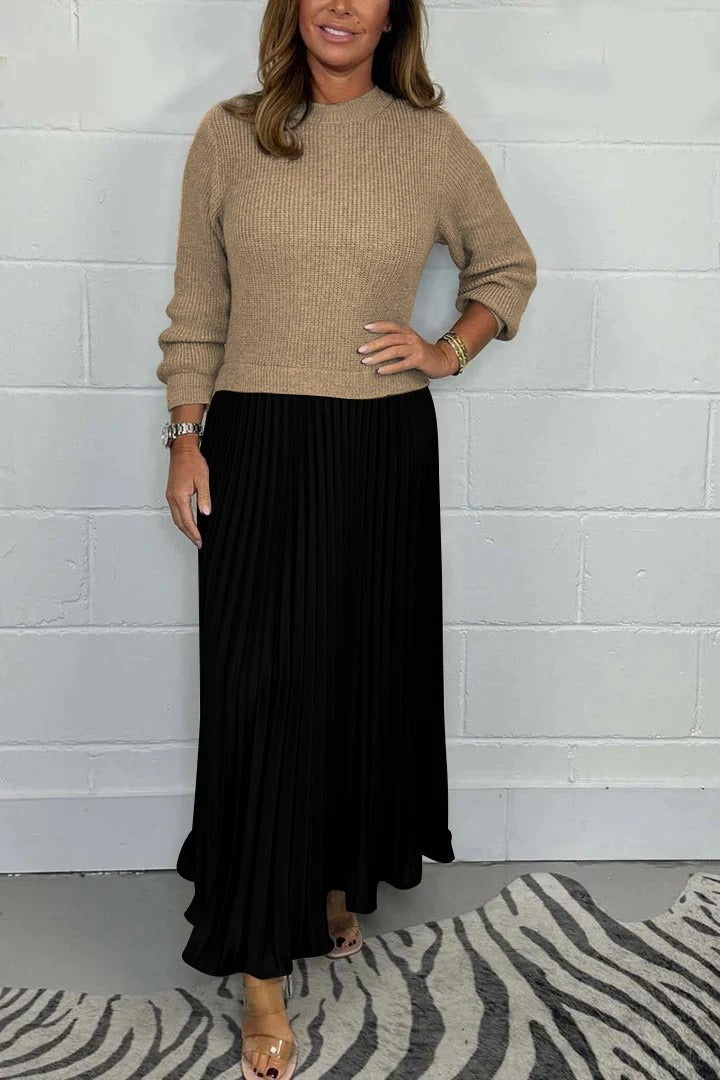 Kailey – Maxi Dress with Sweater Top and Pleated Skirt