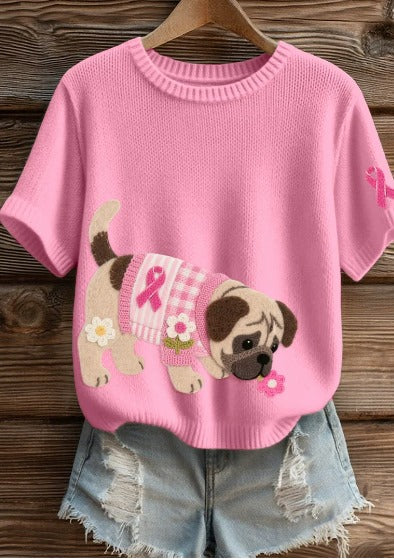 Kiana – Soft Knit T-Shirt with Pink Ribbon